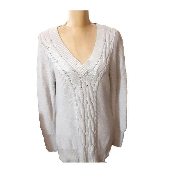 Old Navy pale gray cable knit sweater cotton blend L long line - Picture 1 of 4